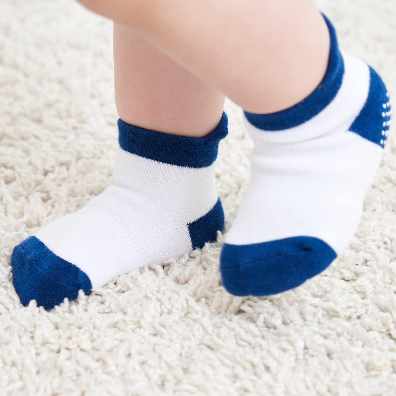 ZAPLES Baby Boys Non Slip Grip Ankle Socks with Anti Skid Soles for Infants Toddlers, Color-Blocked/Solid, 12-36 Months