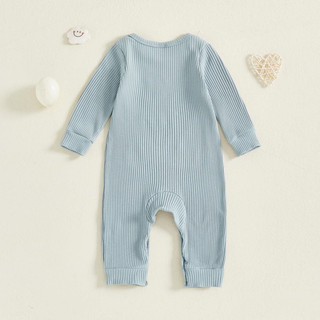 Fernvia Newborn Baby Boy Clothes Letters Print Bodysuit 3 6 9 12 18 Months Long Sleeve Jumpsuit with Hat 2PCS Outfits Set (E Gray, 12-18 Months)