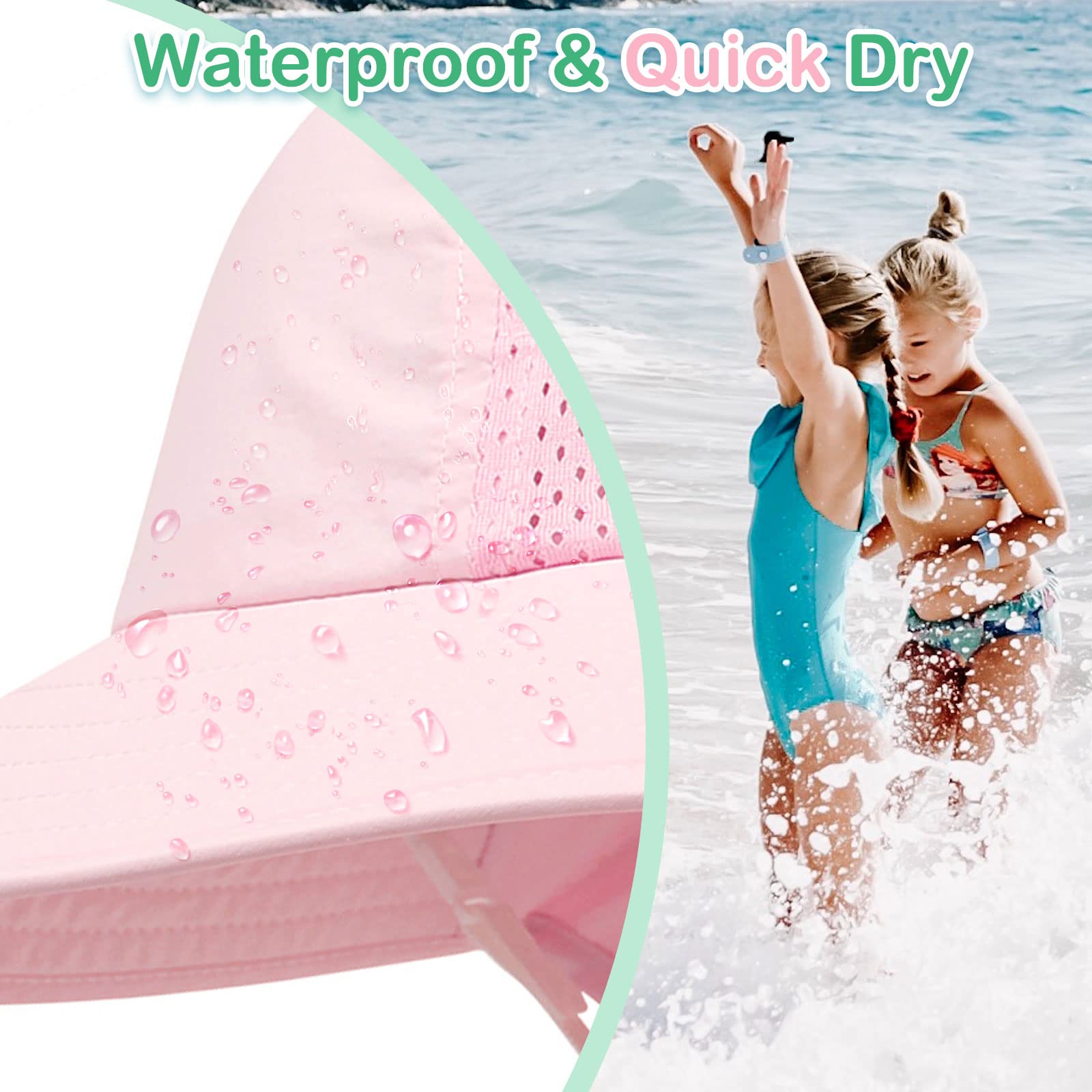 XIAOHAWANG Girls Sun Hat Baby Beach Hats Boys UPF 50+ Kids Summer Protection Cap Toddler Breathable Caps Wide Brim (6-12Months, Pink)
