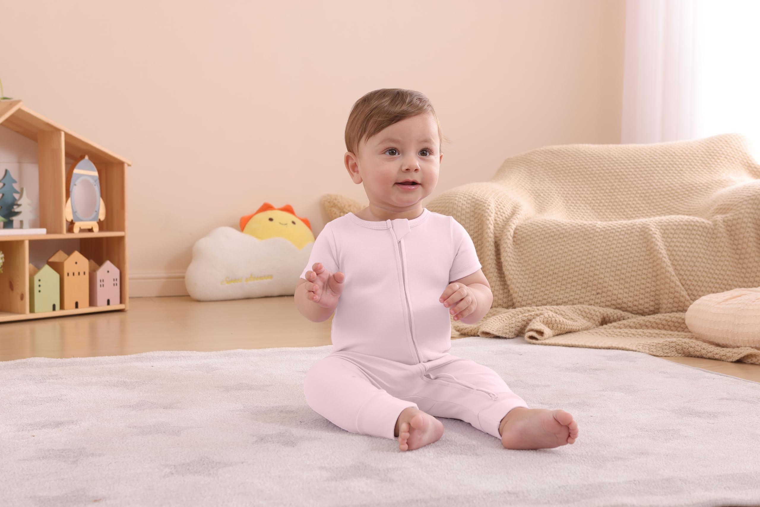 GUISBY Baby Cotton Footless Zipper Pajamas, Light Pink+Purple, 18-24M