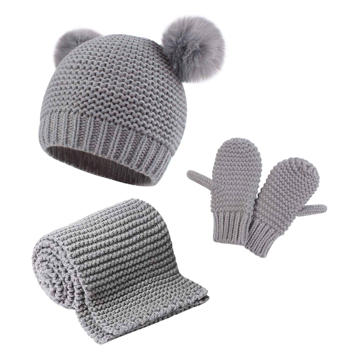 Duoyeree Baby Winter Hat Scarf Glove Beanie Set Fleece Lined Set 0-3T