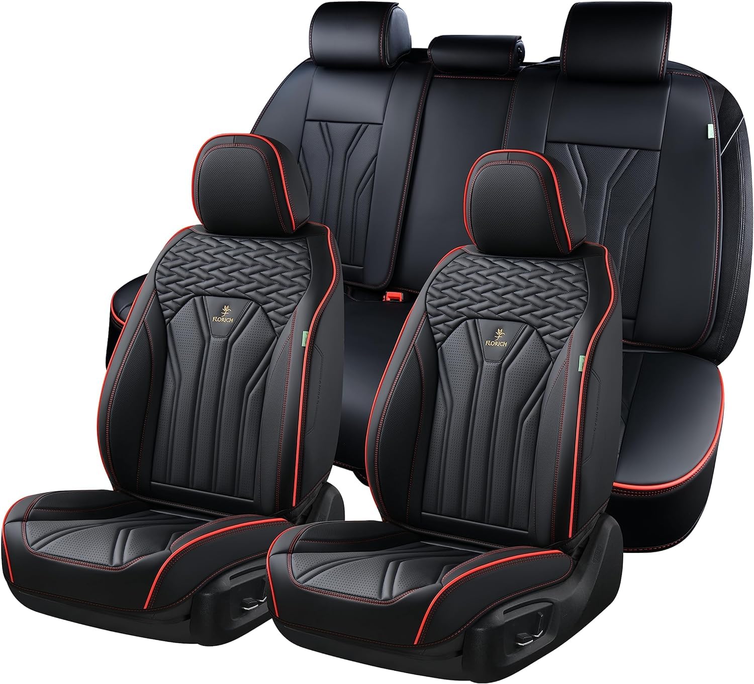 FLORICH Rear Seat Covers Leather Car Seat Covers Waterproof Back Seat Cover Automotive Seat Covers Universal Seat Cushion Protector for Most Cars Trucks SUV-Black&Red Line