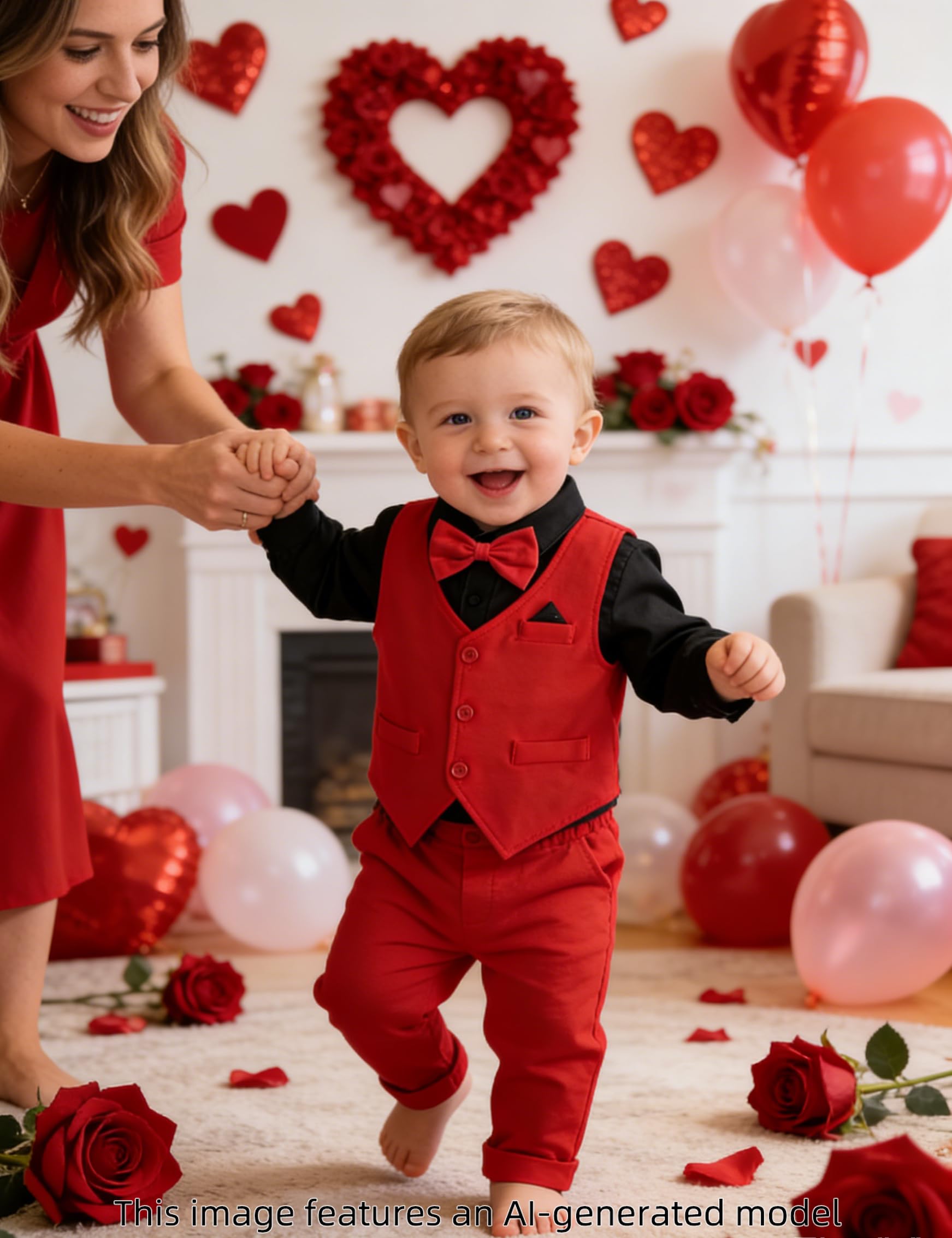 Baby Boy Valentines Outfit Christmas Dress Suit Black and Red 9-12 Months