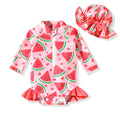 Aalizzwell Infant Baby Girls One Piece Long Sleeve Swimsuit Watermelon Bathing Suit Zip Up Swimwear Beach Wear 3-6 Months Fruit Swimming