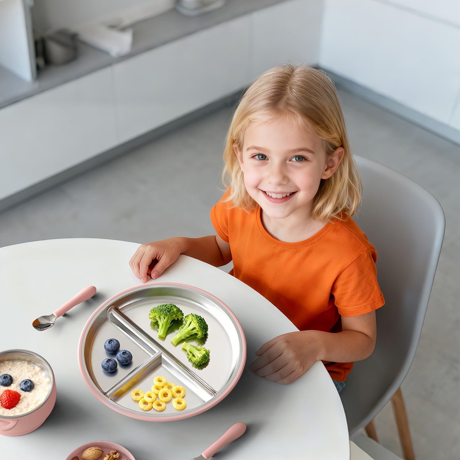 Bakpoco 9" Stainless Steel Divided Toddler Plates with Removable Suction