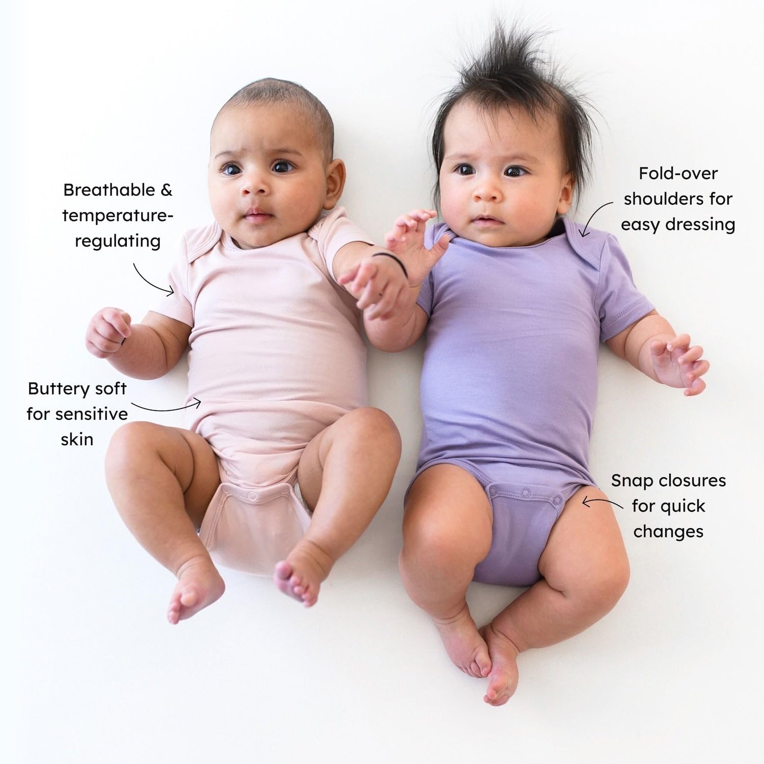 KYTE BABY Unisex Bodysuits, 2-Pack Short Sleeve Baby Bodysuits, 97% Rayon made from Bamboo, 3% Spandex (0-3 Months, Blush + Taro)