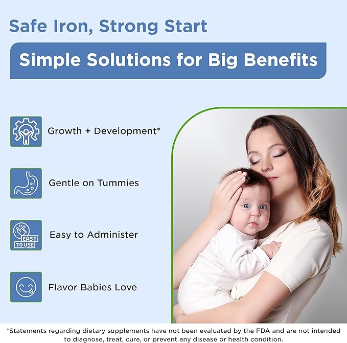 Wellements Organic Iron Drops for Newborn+ Babies (1 Fl Oz) - Cherry Flavor Liquid Iron Supplement for Infants - Toddler Iron Supplement for Kids (4months+ to 3 Years) - Supports Growth & Development*