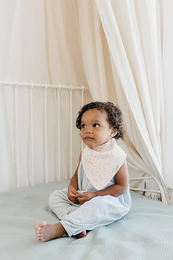 Copper Pearl 4 Pack Soft Cotton Baby Bibs for Drooling and Teething, Absorbent Drool Bibs for Baby Girl and Boy, Adjustable to Fit Newborns to Toddlers, Tons of Styles (Whimsy)
