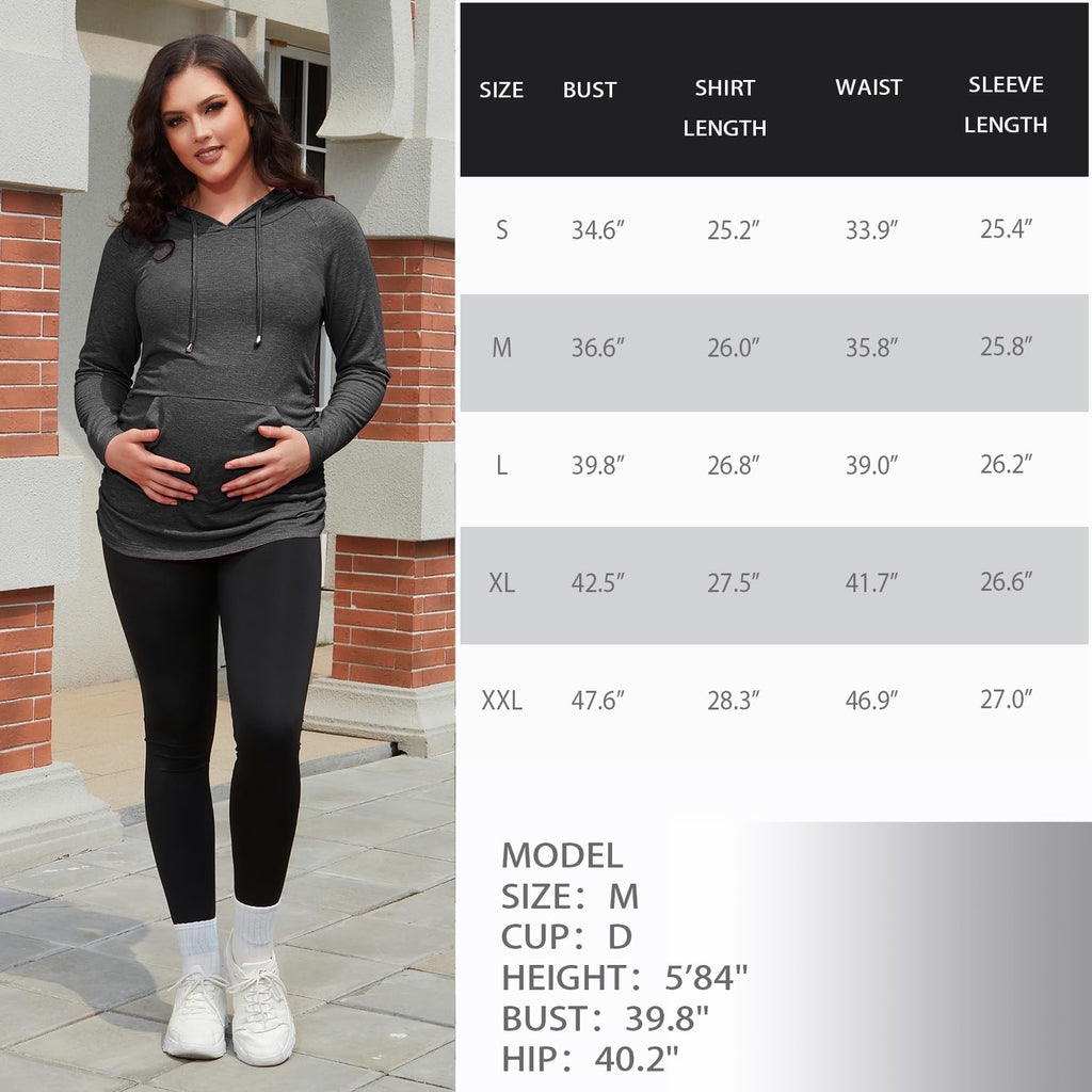 GINKANA Womens Maternity Hoodie Top Sweatshirt Long Sleeve Pregnancy Tunic Top,Dark Grey,Medium