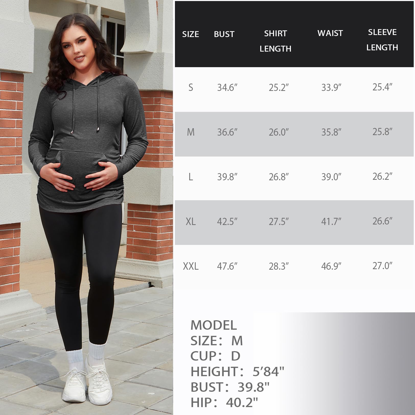 GINKANA Womens Maternity Hoodie Top Sweatshirt Long Sleeve Pregnancy Tunic Top,Dark Grey,Medium