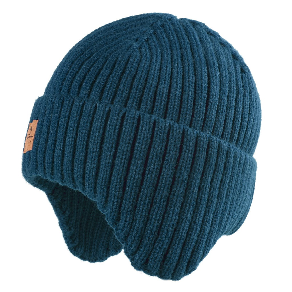 Baby Beanie Fleece Lined Toddler Winter Hat with Ear Flaps Little Girls Boys Warm Hats Cute Beanies for Kids Blue