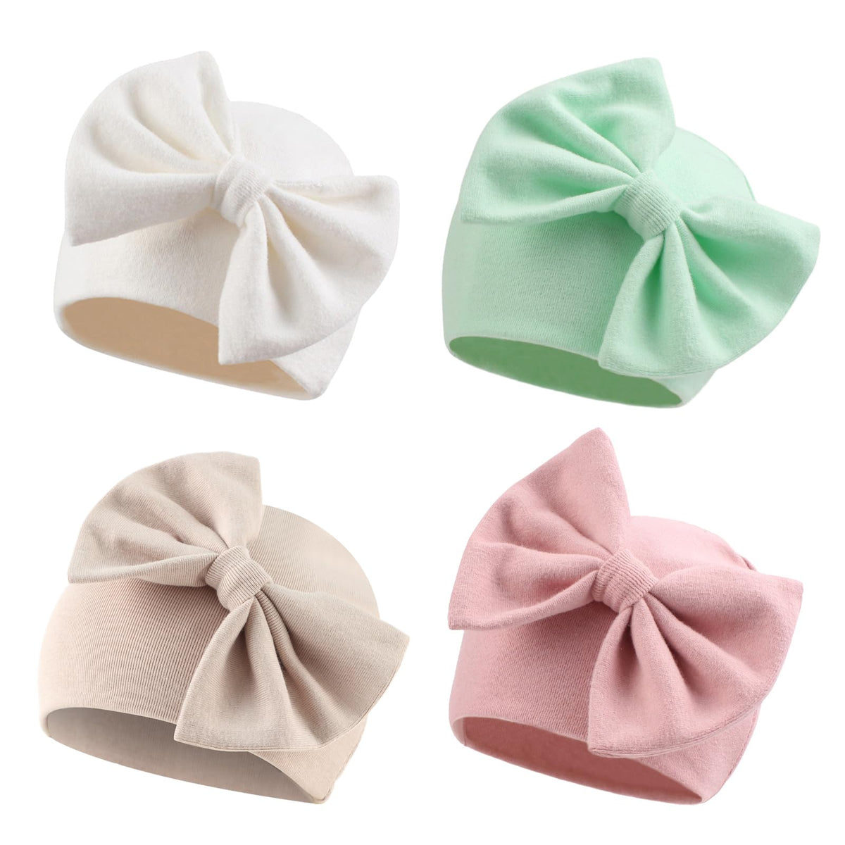 Bamery Newborn Baby Girl Hat Cotton Baby Bow Beanie Preemie Hats Spring Infant Hats for Girls 0-12 Months (US, Age, Preemie, 4PACK-B)