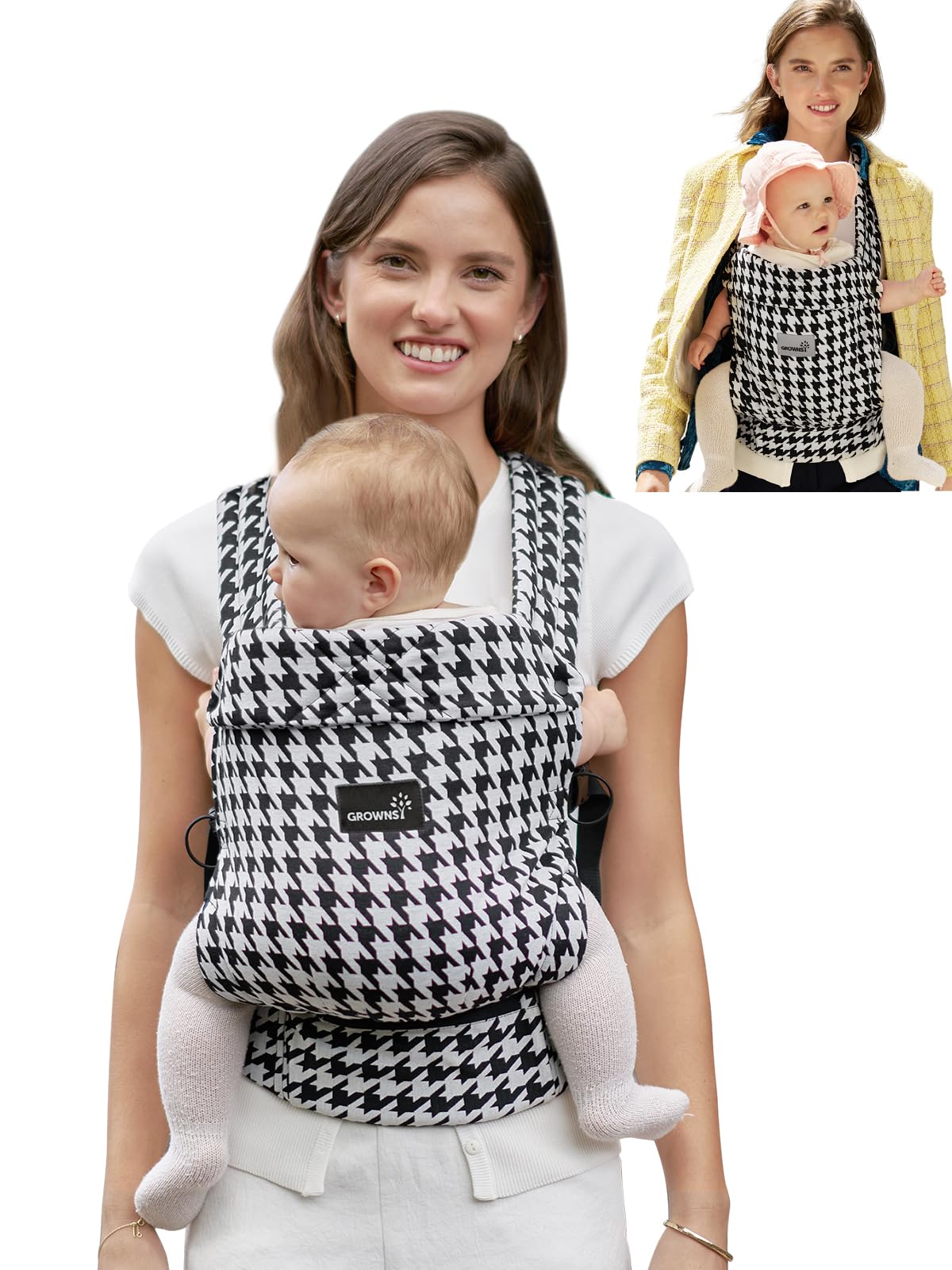 GROWNSY Baby Carrier Infant with Head Support, Black Flow Stripe