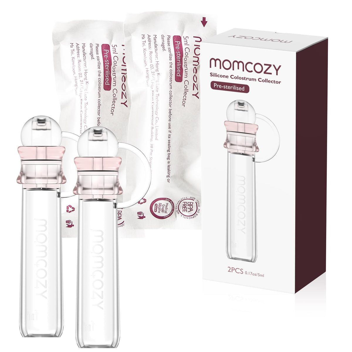 Momcozy Colostrum Collector with Cotton Cloth Wipe Storage Case 5ml-2pcs