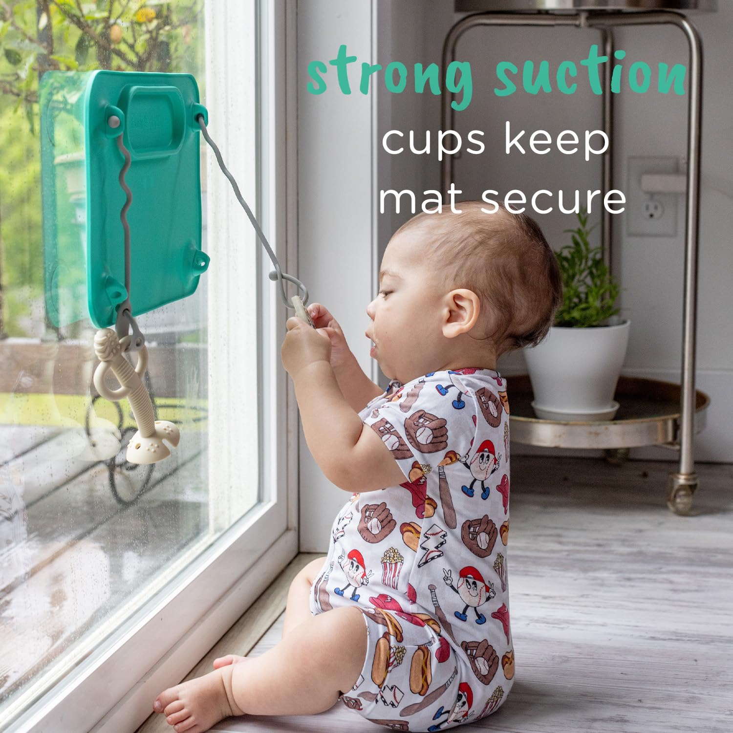 Busy Baby Silicone Mat NEW Suction Cups for Self Feeding with 4 Straps(Tan)
