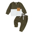 Fufuriprefer Toddler Baby Boy Fall Clothes Waffle outfit Long Sleeve Top Jogger Pant Set (Army Green White, 6-12 Months)