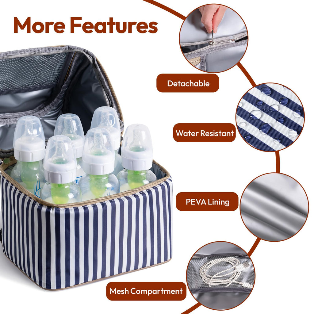 NCVI Breastmilk Bag with 2 Ice Pack, Keep Food Warm/Cold (Stripe)
