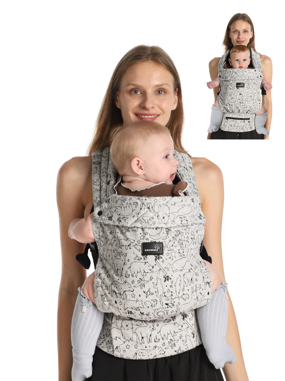 GROWNSY Baby Carrier Infant with Head Support, Black Flow Stripe