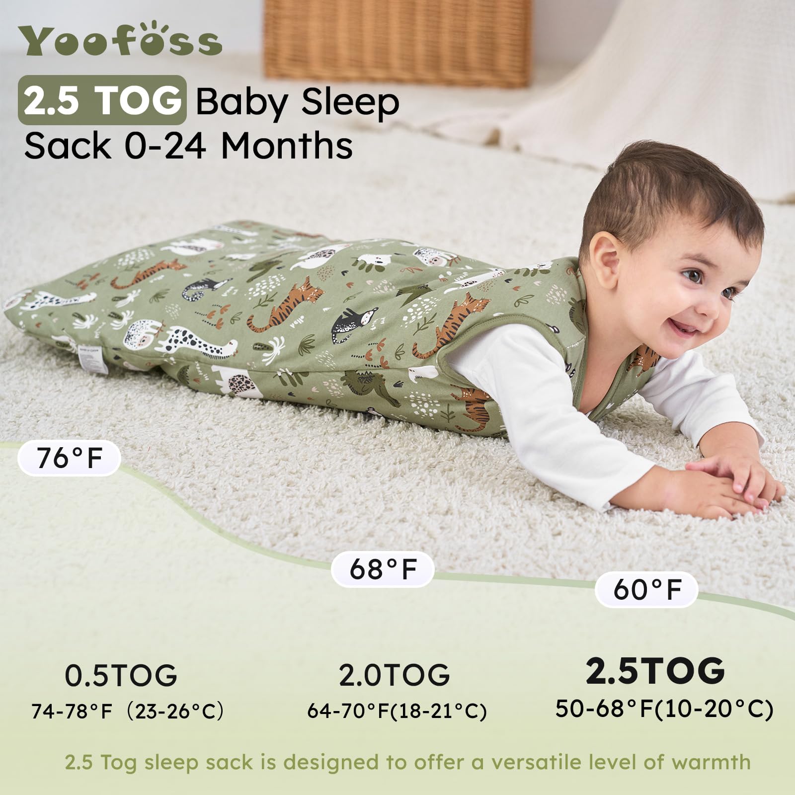 Yoofoss Baby Sleep Sack 0-6 Months, TOG 2.5 Baby Wearable Blanket with 2-Way Zipper, 100% Organic Cotton Fabric Winter Newborn Sleeping Sack, Warm Soft Comfy(Small)