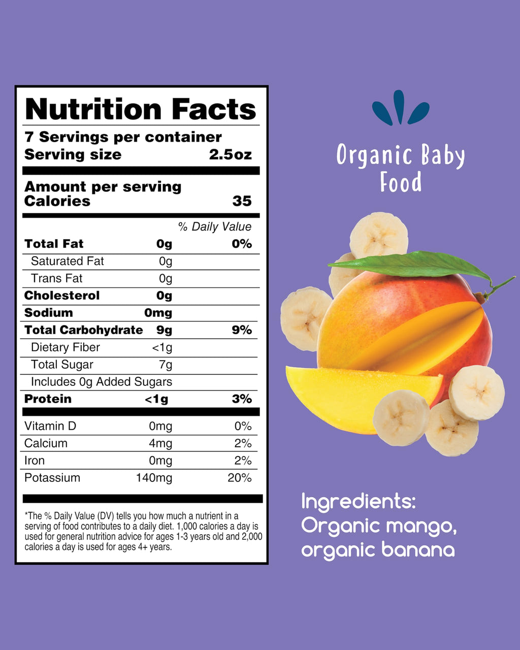 Amara Organic Baby Food - Stage 2 - Tropical Mango - Baby Cereal to Mix With Breastmilk, Water or Baby Formula - Shelf Stable Baby Food Pouches Made from Organic Fruit - 7 Pouches, 3.5oz Per Serving