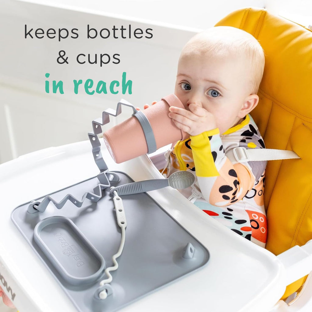 Busy Baby Bottle Bungee and Sippy Cup Strap in Food Grade Silicone (Pink)