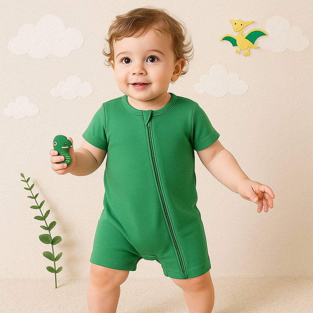 OPAWO Baby Boy Pajamas 3 Pack, 2 Way Zipper Sleepers Baby Boy Girl Romper, Toddler Summer Clothes Outfits 0-24M(Animals/Dinosaurs/Green,6-12 Months)