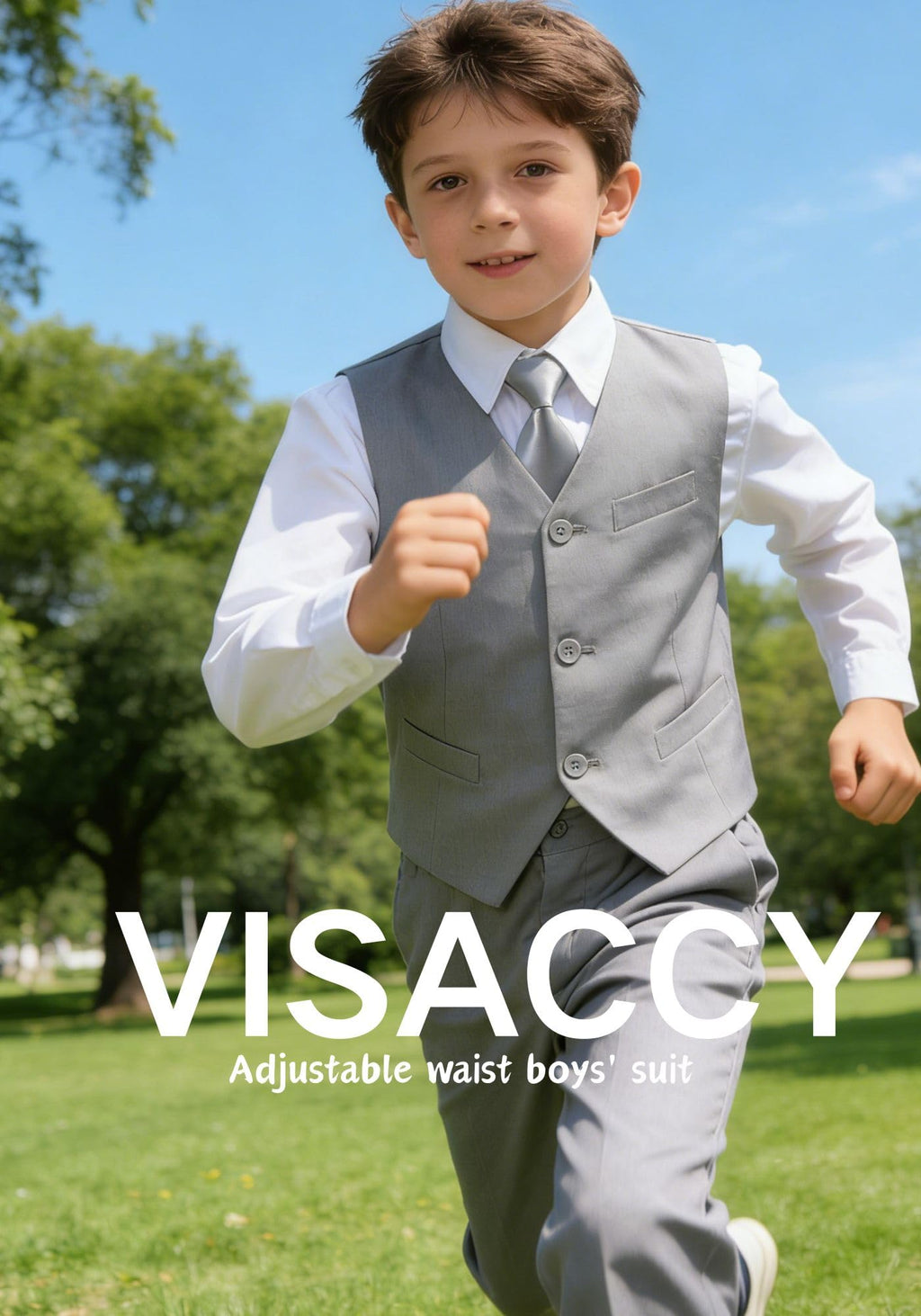 Boys Suit Kids Boy Light Gray Suit Tuxedo Outfit Vest and Pants Set Size 8