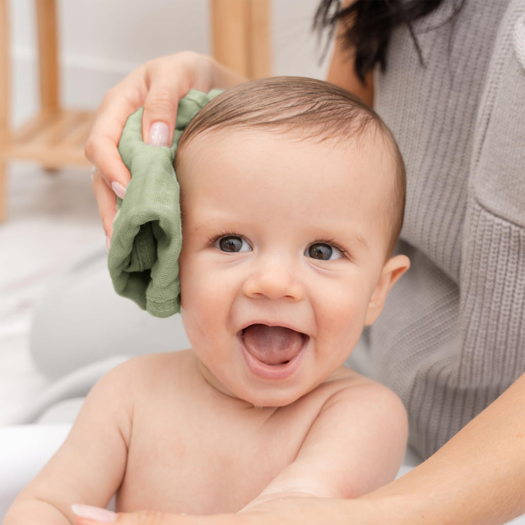Comfy Cubs Muslin Baby Washcloths 10 Pk - Cotton Wash Cloths - Sage
