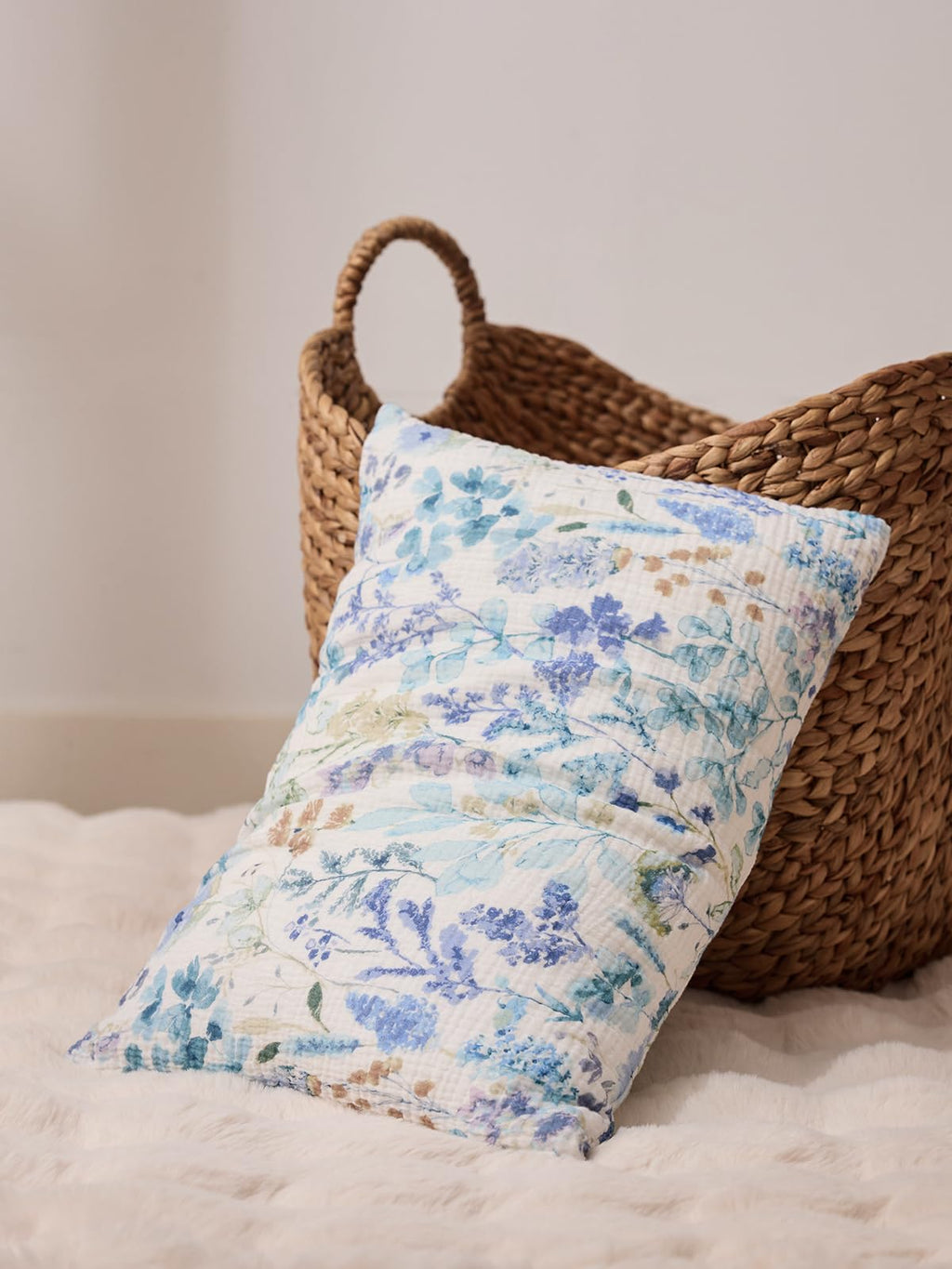 TILLYOU Muslin Toddler Pillowcase 2 Pack, 13x18 Soft Travel Cotton Pillow Case Kids for Boys and Girls, Blue Flower