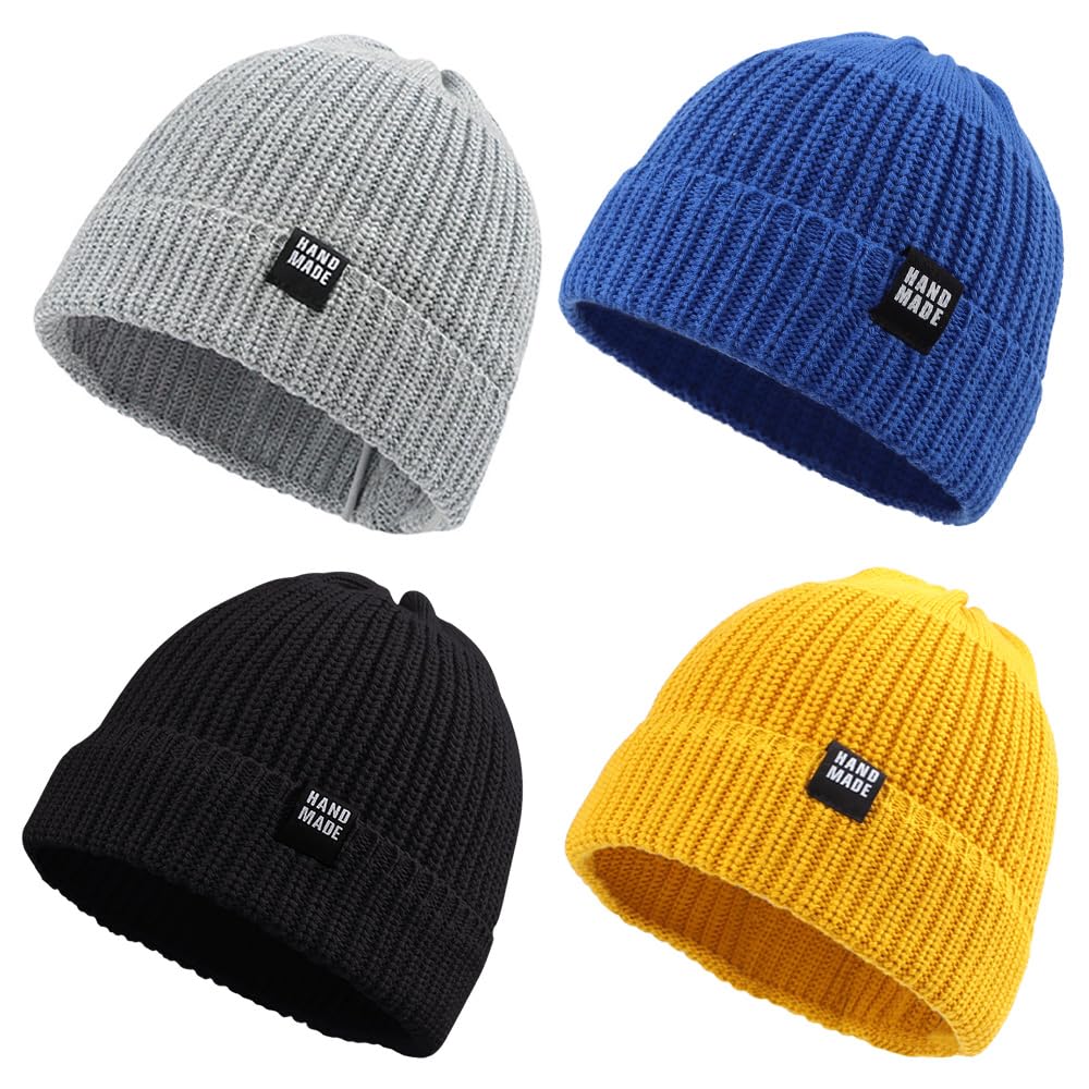 JANGANNSA Simple Knitted Baby Beanie Hip-Hop Boys Winter Hat Toddler Kids Bonnet for Girl 0-5Y (4PCS-A, M)