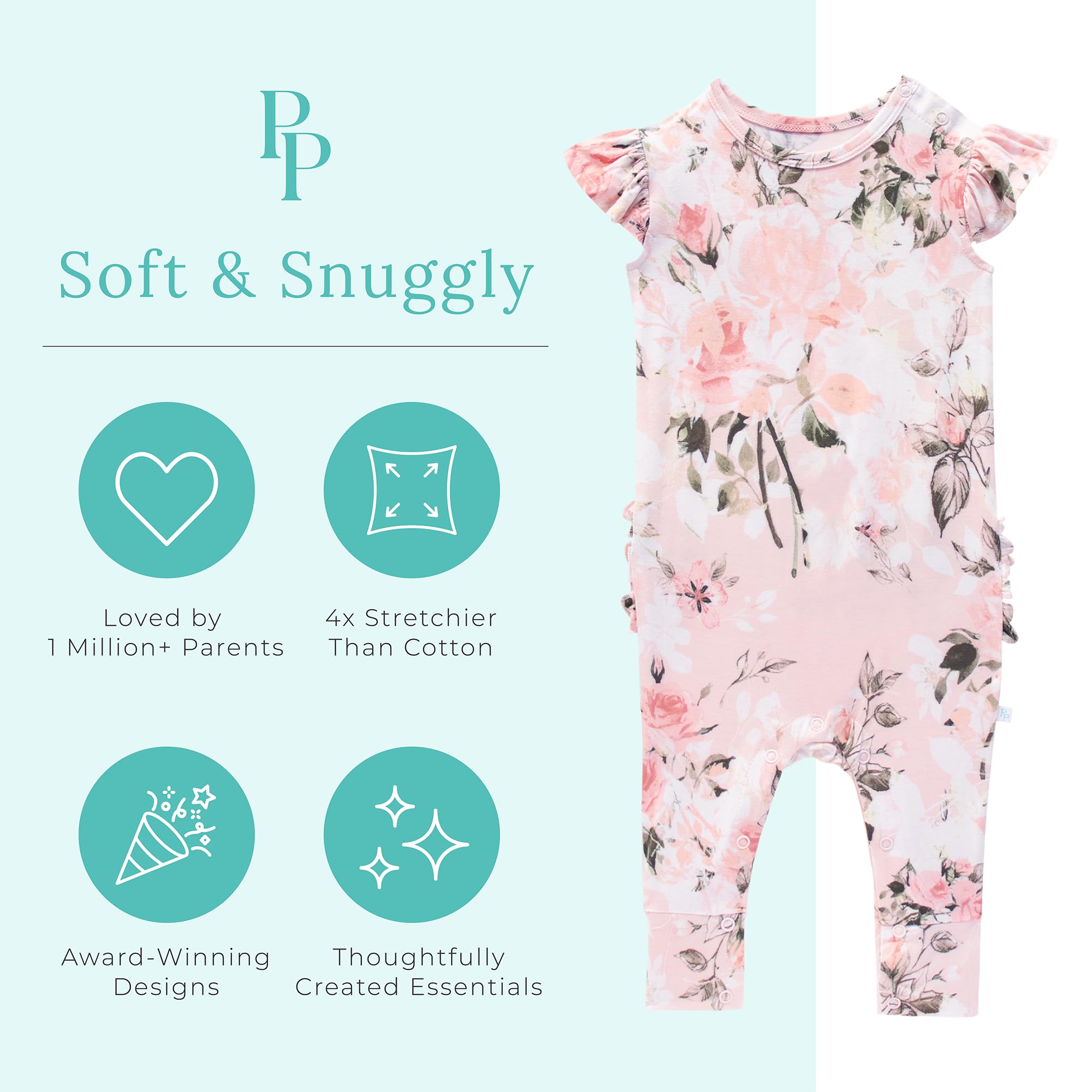 Posh Peanut Baby Girl Romper - Ruffled Capsleeve Henley Romper