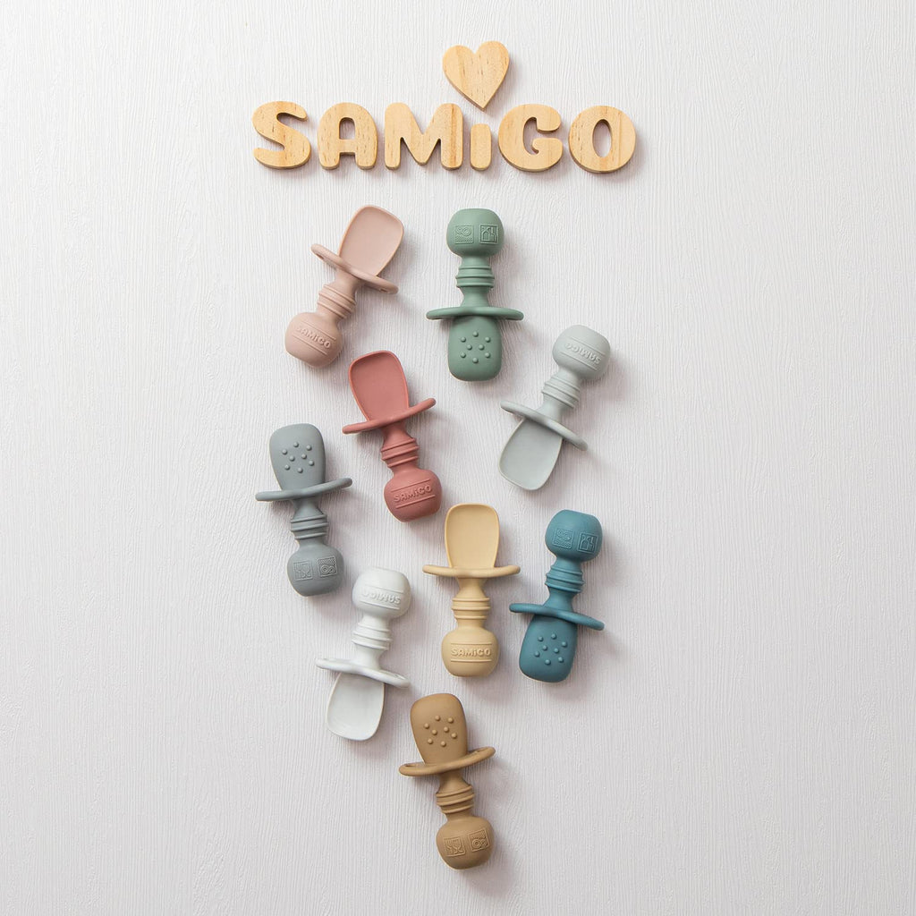 SAMiGO Silicone Baby Open Cup and Self Feeding Spoons Set, 6+ Months, 3 Pcs
