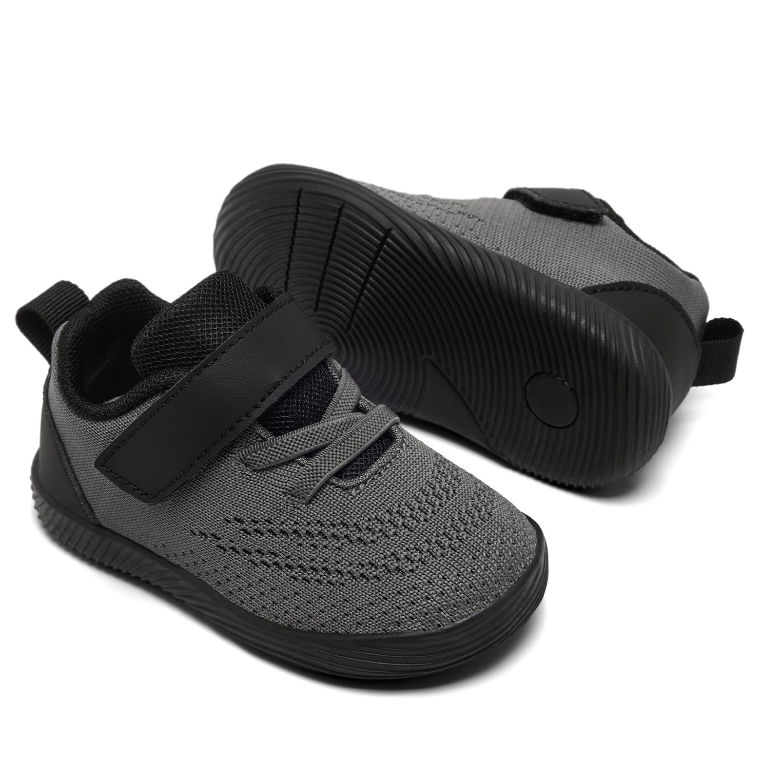 MORENDL Toddler Sneakers Baby Boys & Girls Barefoot Shoes Lightweight Breathable Walking Running Tennis Athletic Sport Shoes Dark Grey 9-12 Months Size 4.5