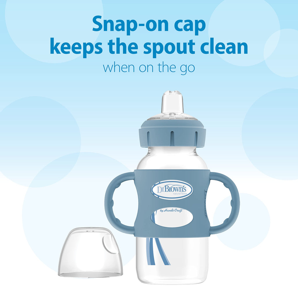 Dr. Brown's Wide-Neck Sippy Spout Bottle with Handles, Blue & Gray, 2-Pack