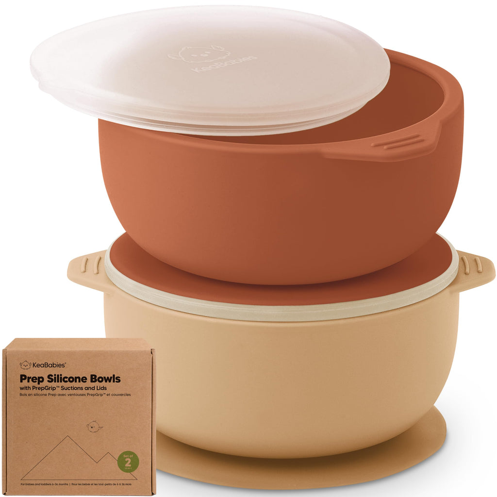 KeaBabies 2-Pack Baby Bowls with Suctions, Lids, Silicone (Terracotta)
