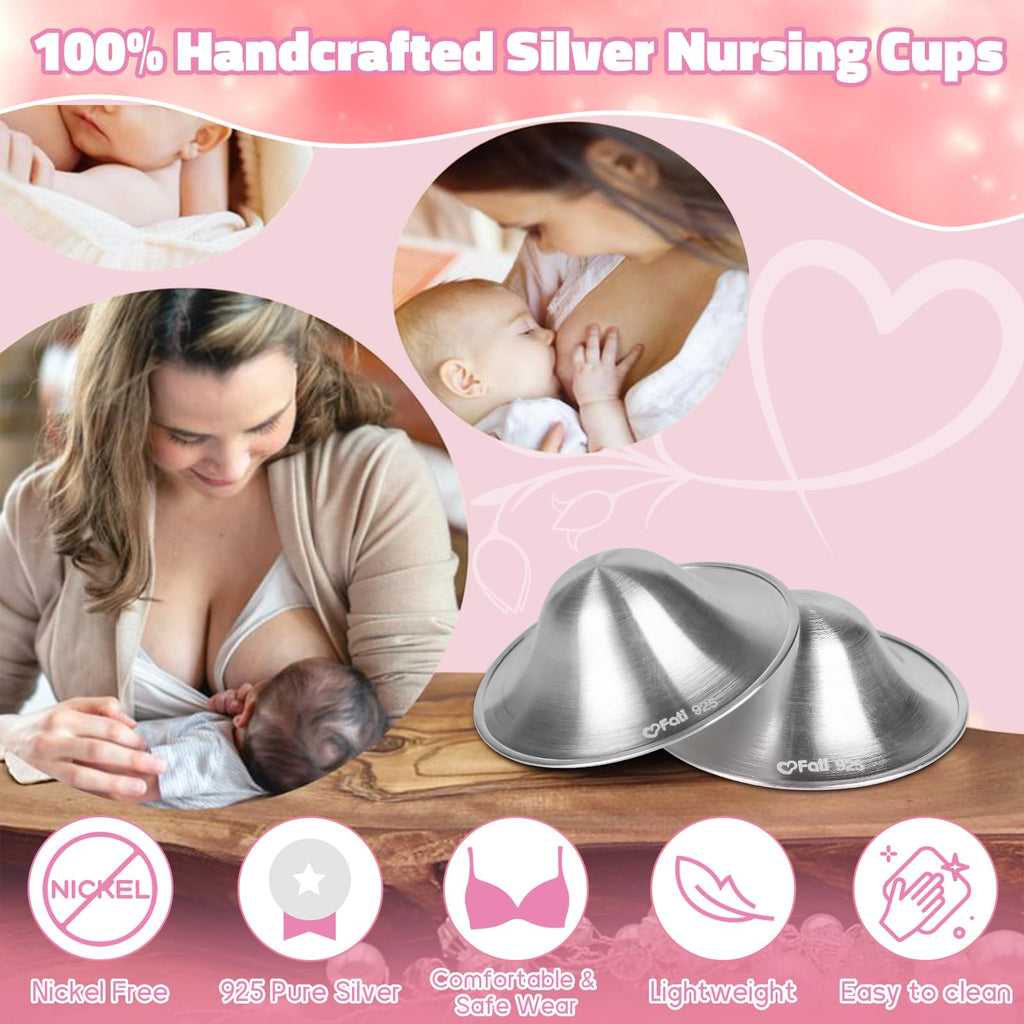 The Original Silver Nursing Cups, Nipple Covers for Breastfeeding Essentials, Nipple Shields for Nursing Newborn, 925 Silver Nipple Guards for Sore Nipple Relief, Newborn Essentials Must Haves-Regular