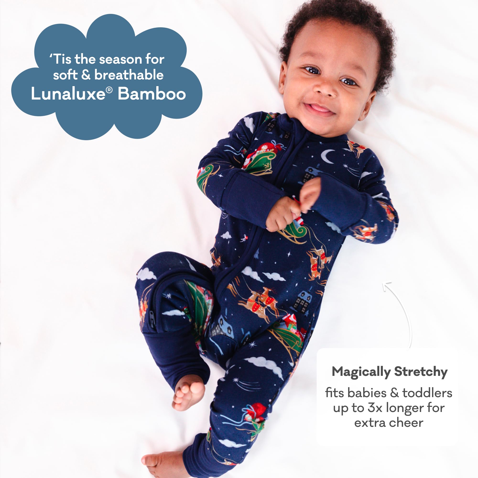 Little Sleepies Baby Christmas Pajamas, Santa's Sleigh, 0-3M