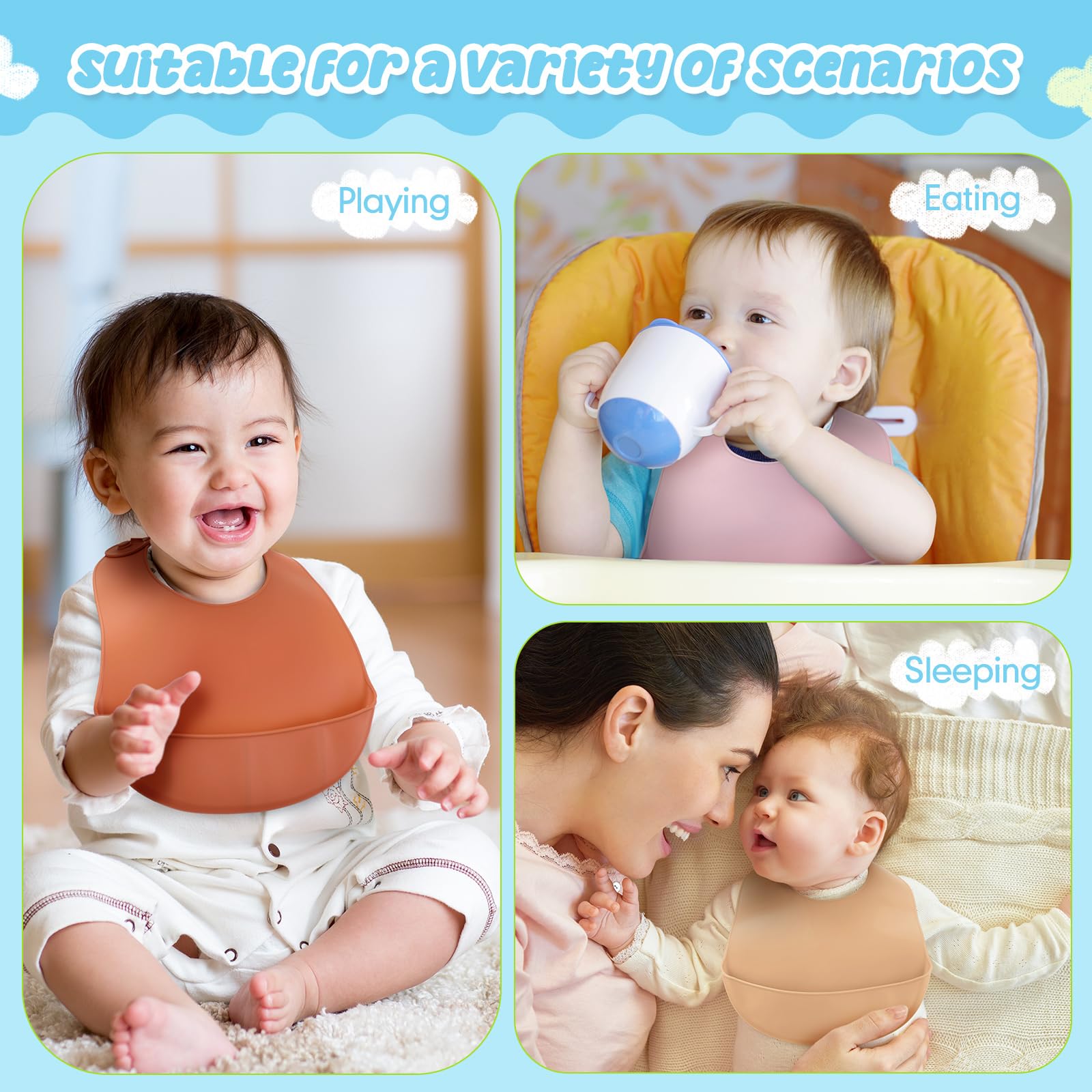Mepase 24 Pcs Silicone Bibs Waterproof Silicone Baby Bibs Soft Adjustable Baby Feeding Unisex Kid Eating Supplies (Classic Color)