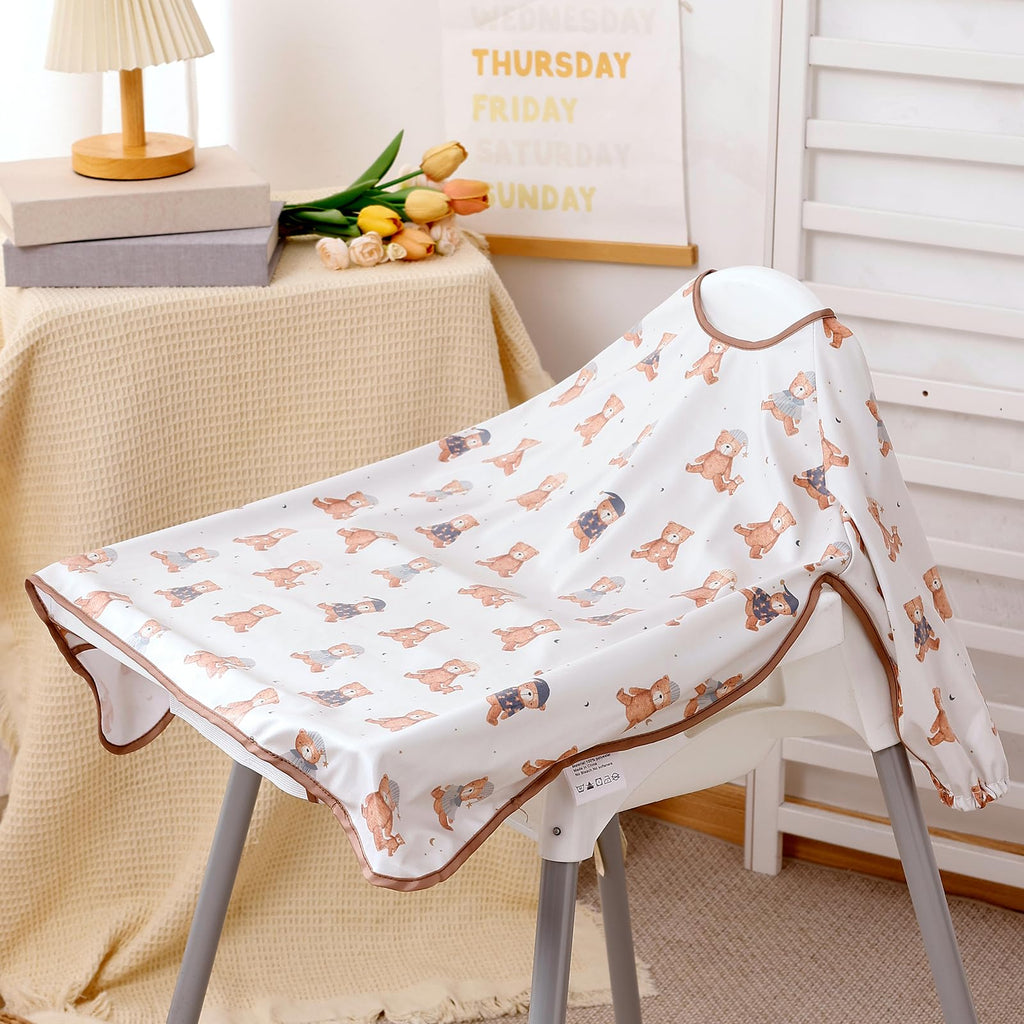 Happy Flute Long Sleeve Baby Bib-Mess Proof Baby Feeding Bibs with Adjustable Design,Long Sleeve Bibs for Babies during Eating or Highchair Use