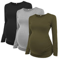 Ecavus Women's 3-Pack Maternity Shirts Long Sleeve Soft Stretchy Pregnancy Tops Side Ruched Casual Mama Clothes