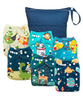 babygoal Cloth Diaper Covers 6 Pack with Wet Bag for Fitted Diapers and Prefolds with Double Gussets, Adjustable and Reusable for Baby Boys 6DCF13-B