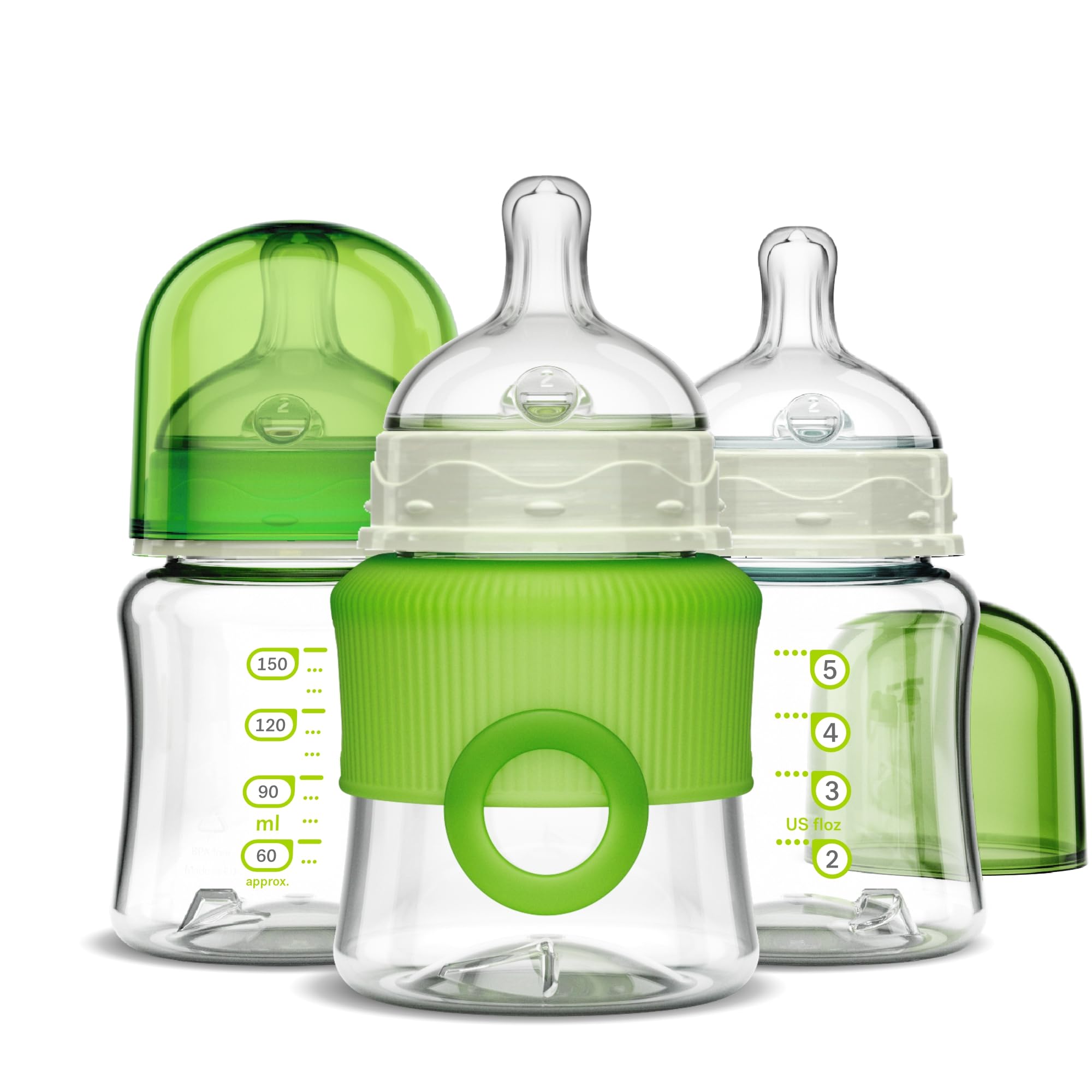 Smilo Baby Bottle Set with Stage 0 Slow Flow Anti Colic Nipple, 5 Oz / 150 ml Capacity, 3X Pack of Anti Colic Baby Bottles 0-3 Months - Glow in the Dark