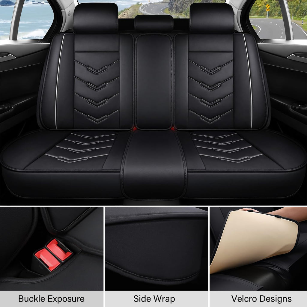 TENDER GLOW Leather Car Seat Covers Fit for LR Range Rover 2022-2025, 5 Seater Waterproof and Wear-Resistant Seat Cover Interior Accessories(Full Set with Pillow,Black&White)