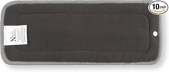 Nora's Nursery 10 Pack Charcoal & Microfiber Inserts with Snap - 5 Layers - Reusable and Absorbent - 13" x 5" Perfect for Any Diaper