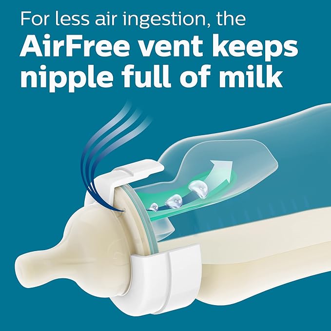 Philips Avent Anti-Colic Bottle with AirFree Vent, 4oz, with Flow 1 Nipples, 0m+, 4pk, Clear, SCY701/04