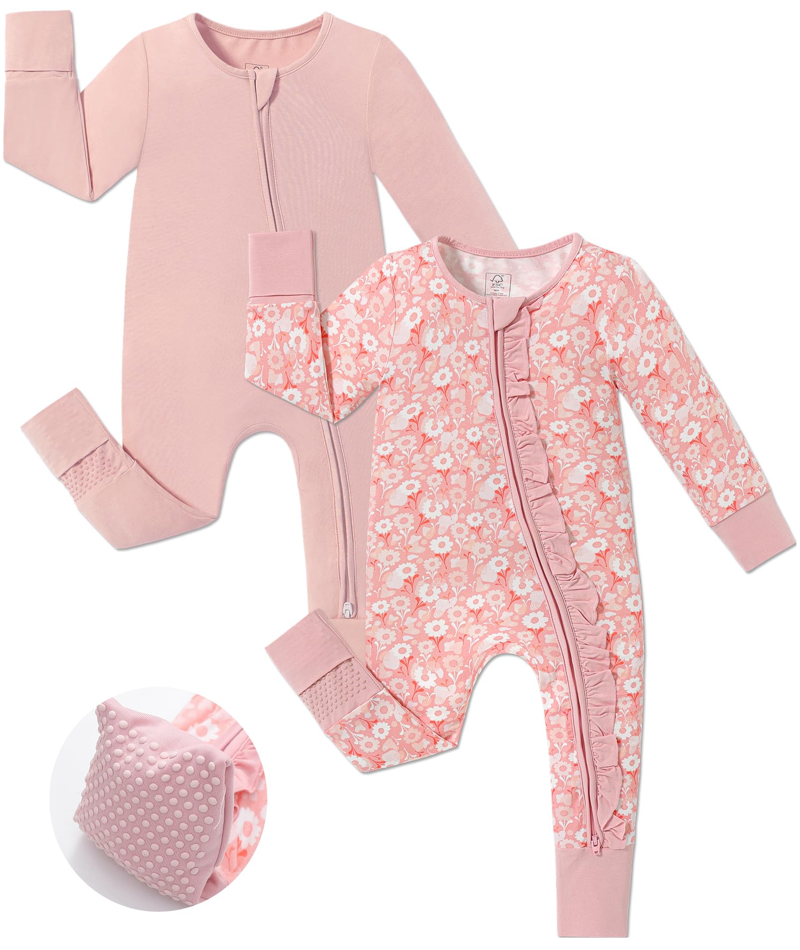 JunNeng Baby Girl Viscose from Bamboo Sleeper Pajamas with Mitten Cuffs 6-12M