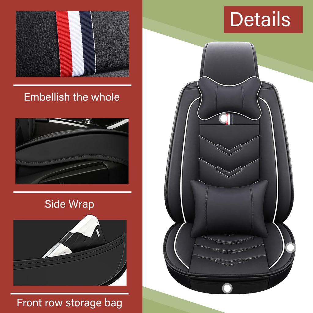 TENDER GLOW Leather Car Seat Covers Fit for LR Range Rover 2022-2025, 5 Seater Waterproof and Wear-Resistant Seat Cover Interior Accessories(Full Set with Pillow,Black&White)