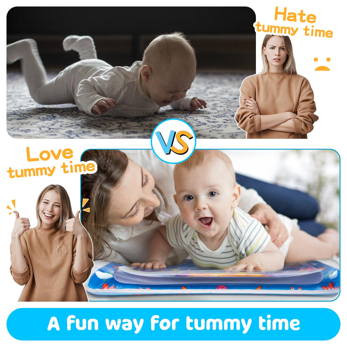 Yeeeasy Tummy Time Water Mat丨Inflatable Tummy Time Water Play Mat for Babies, Infants and Toddlers 3 to 24 Months Promote Development Toys Baby Toys essentials and Gifts