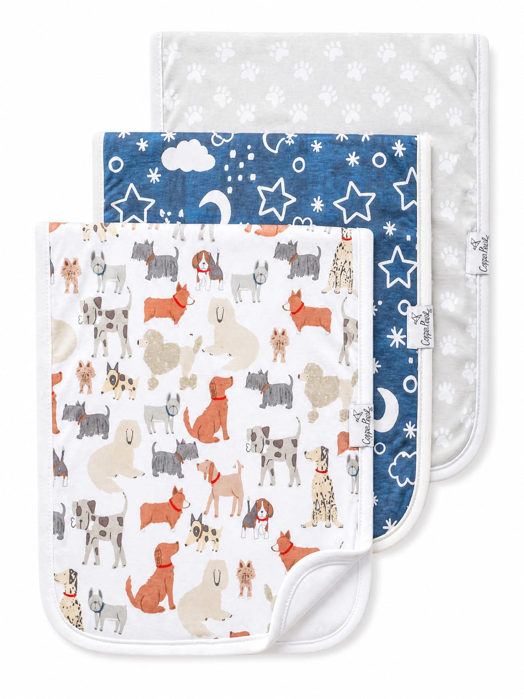 Copper Pearl Premium Baby Burp Cloths - 3-Pack Large Cotton Burp Cloths, Extra Soft Spit Up Rags with 3 Absorbent Layers, Perfect for Baby Boy and Baby Girl Gifts (21" x 10" Size, Rufus Set)