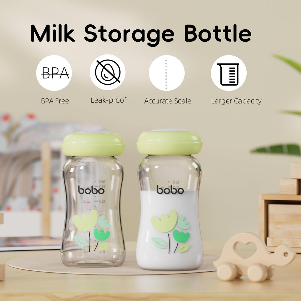 YOHKOH Glass Breast Milk Storage Bottles - 100% Leak-Proof, BPA-Free Breastmilk Storage Containers, Freezer & Dishwasher Safe, Ideal for Nursing Mothers (Green, 5.4oz (Pack of 6))